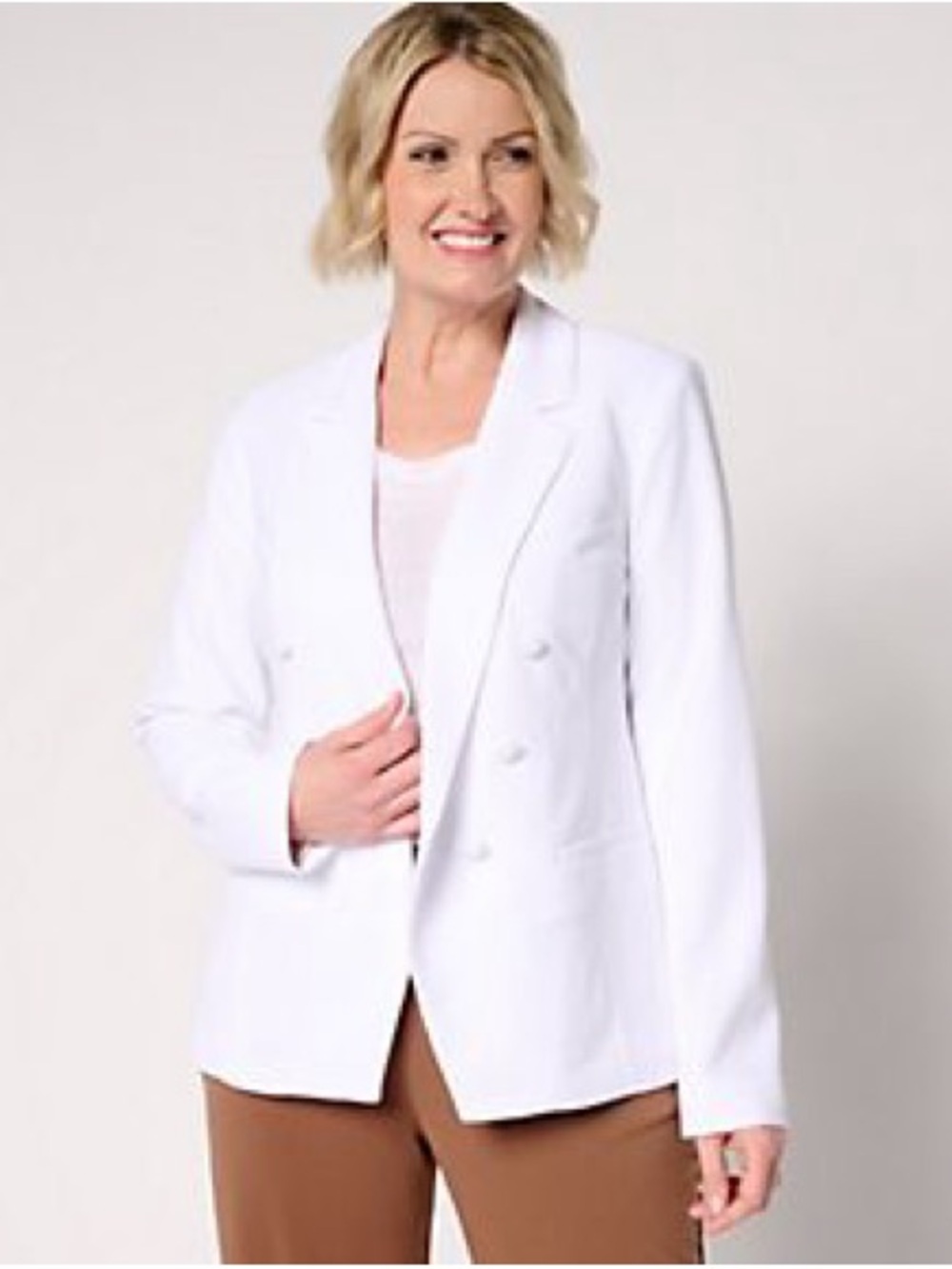 Susan Graver White Double-Breasted Blazer Jacket